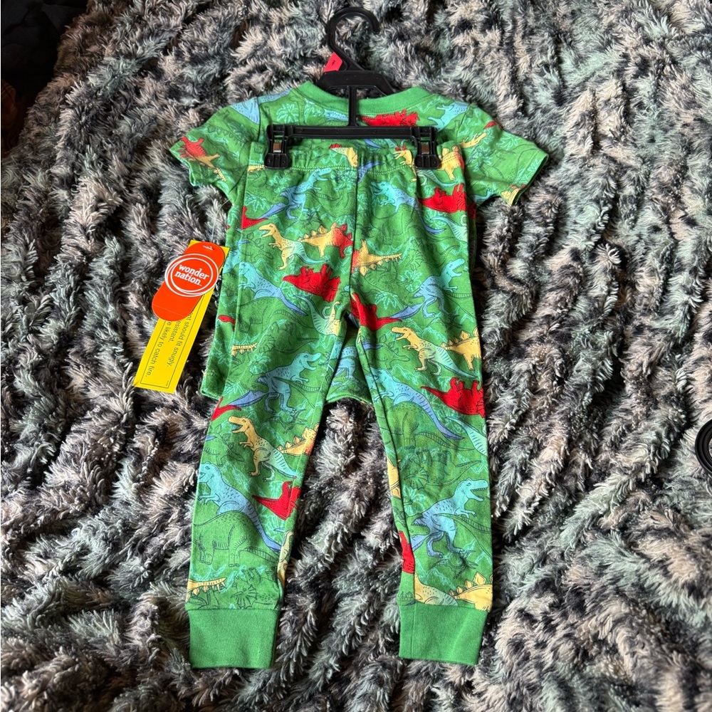 wonder nation Boys 2-Pack Pajama Sets - Space Gray & Green Dinosaur Print NWT - Picture 2 of 3